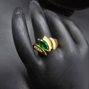 DAC Green CZ Ring Gold Plated Ring Rhinestone Cubic Zirconia